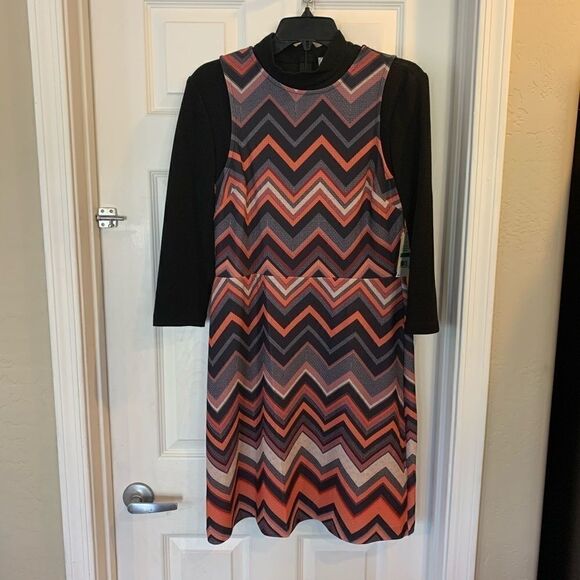 ECI New York Orange and Black Chevron Print Dress - Picture 1 of 11